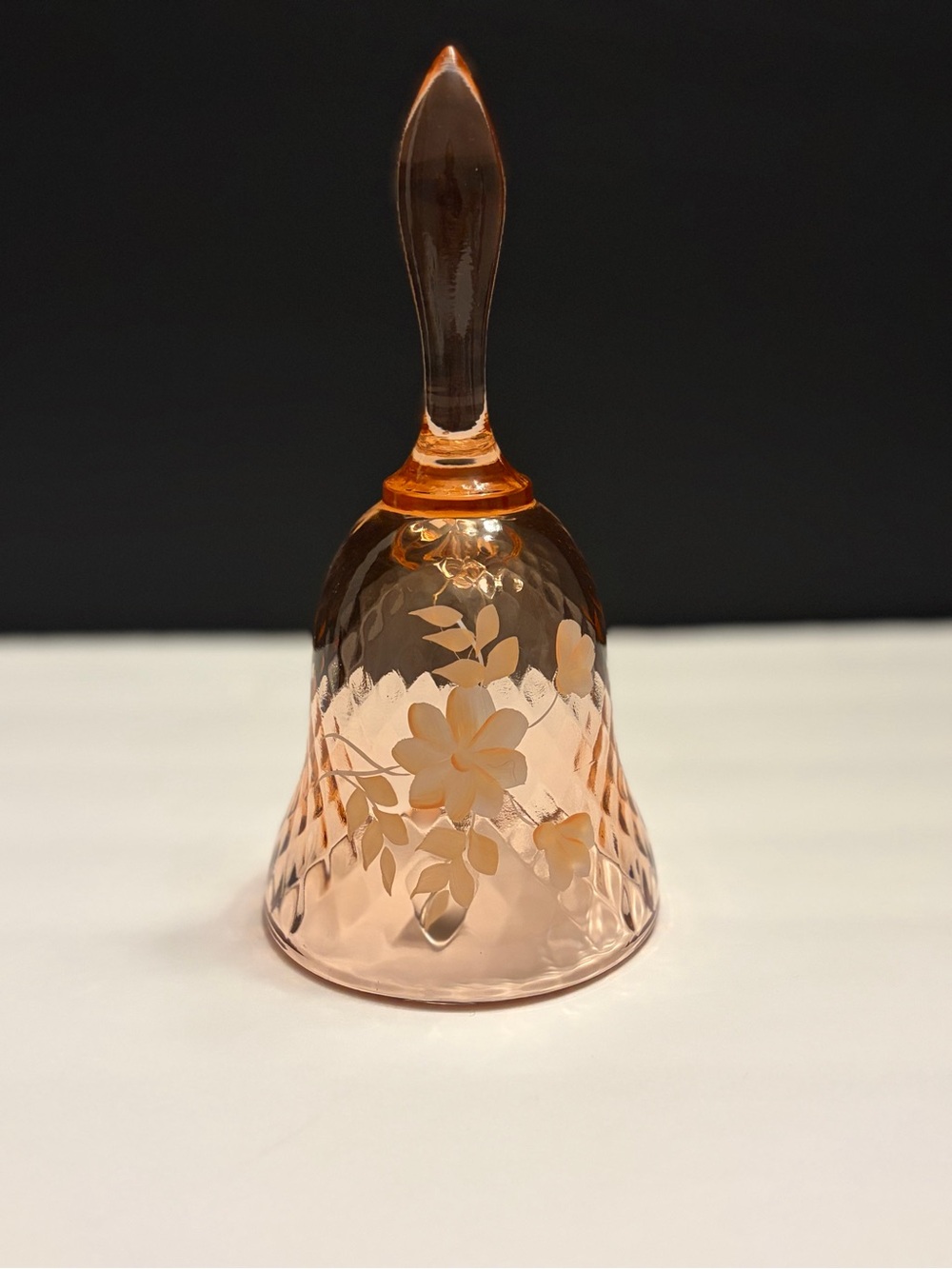 Vintage Fenton Pink Clear Bell Painted Flowers Artist Signed Glass 4.5" Tall
